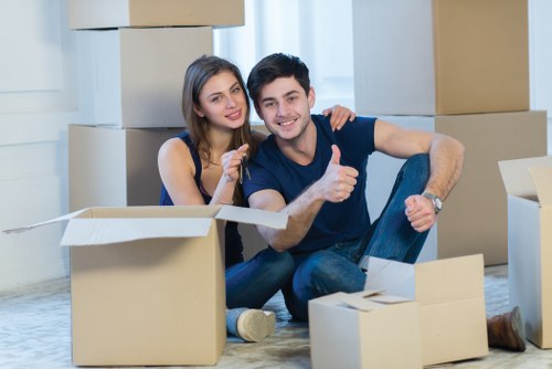 Packed boxes and furniture prepared for local storage