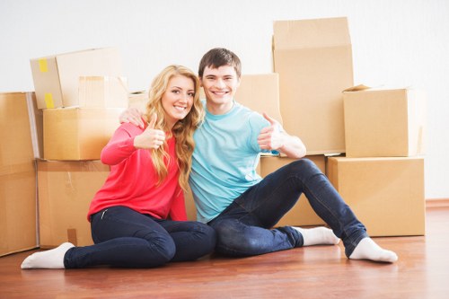Packed moving boxes ready for removals in Eastsheen