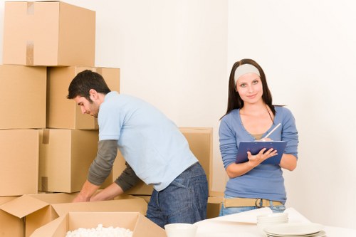 Packed moving boxes and labels prepared for an Eastsheen move